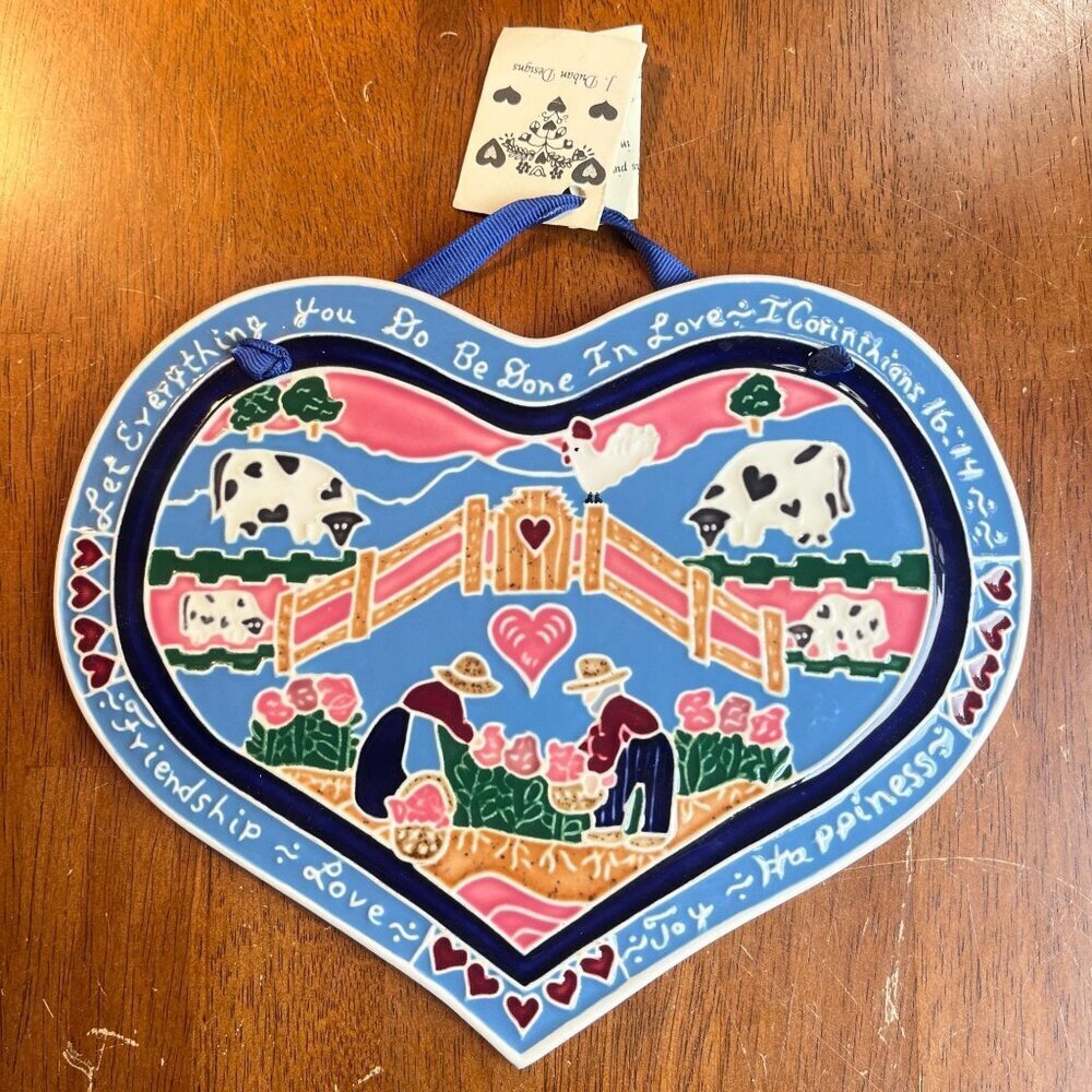 J Duban‎ Hanging Tile Heart Shape Friendship Love Cottagecore Corinthians 9"x7"